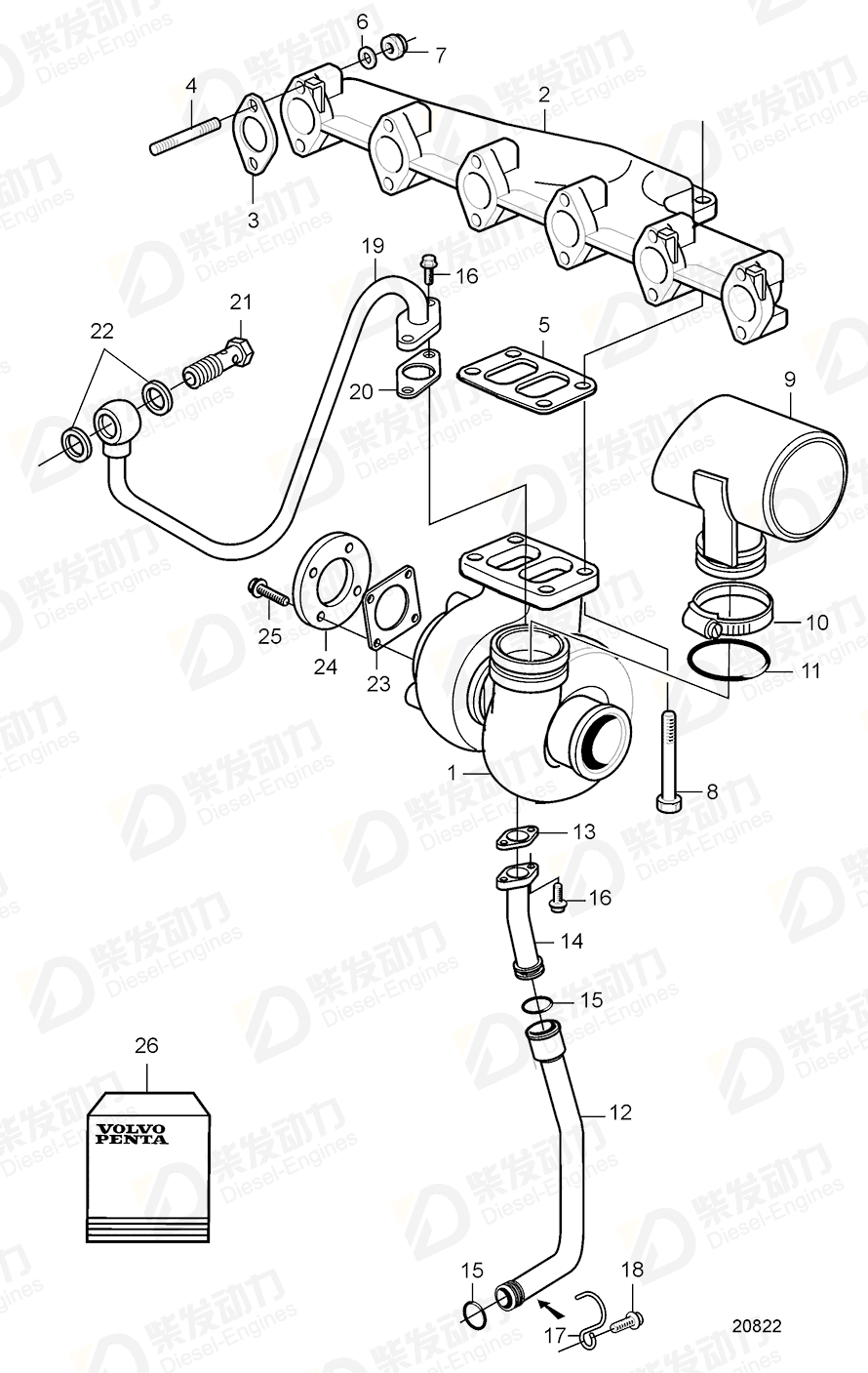 volvo penta Turbocharger, 176kW 20460372 Drawing volvo penta Turbocharger, 176kW 20460372 Drawing